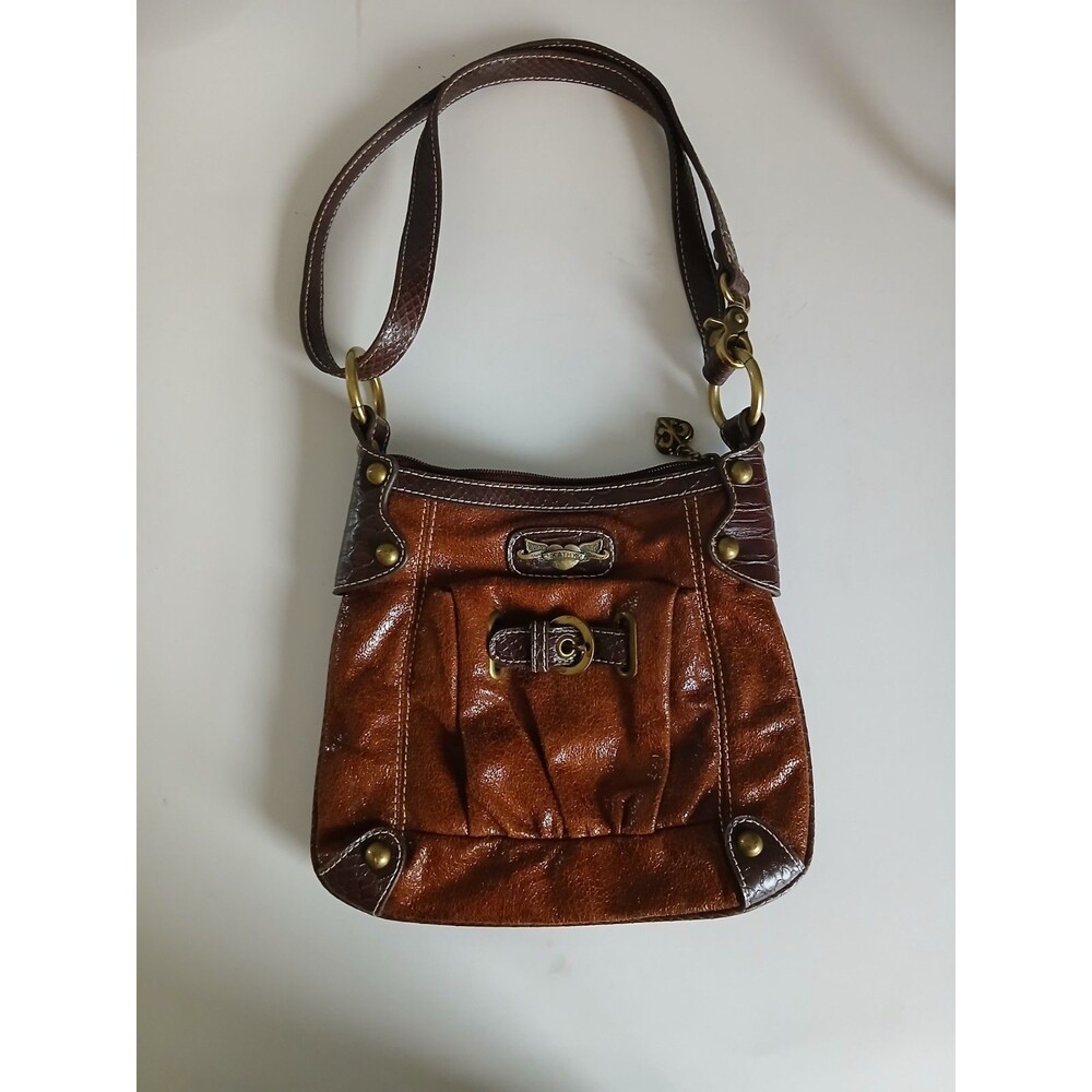 vintage Y2K brown textured faux-leather Kathy Van Zeeland crossbody purse Bag